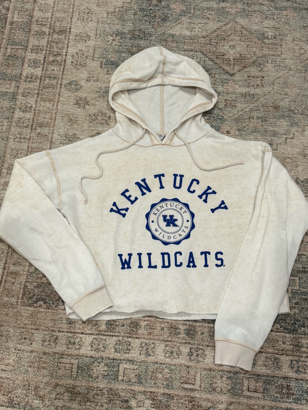 Kentucky Wildcats university of Kentucky Cream cropped Hooded Sweatshirt M